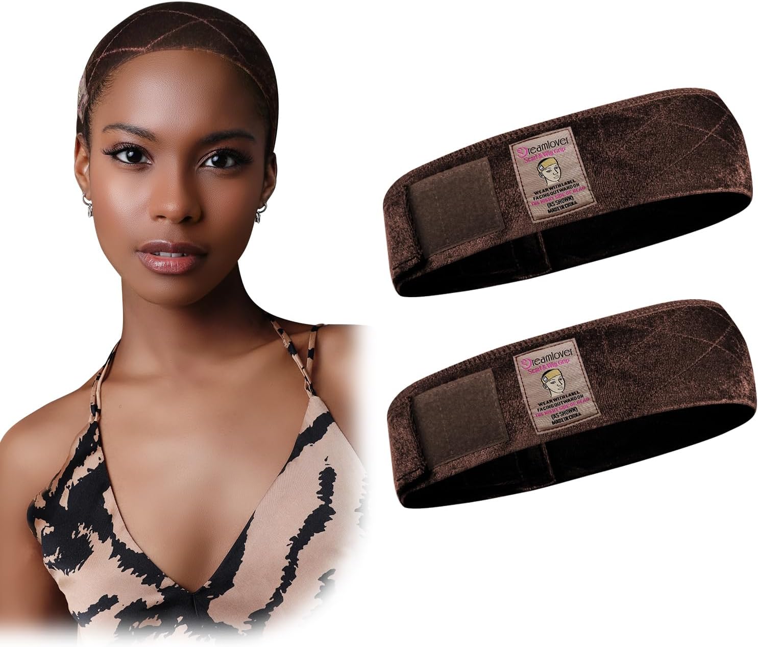 Dreamlover - bandeau perruque antidérapant femme - marron foncé - 2 pièces