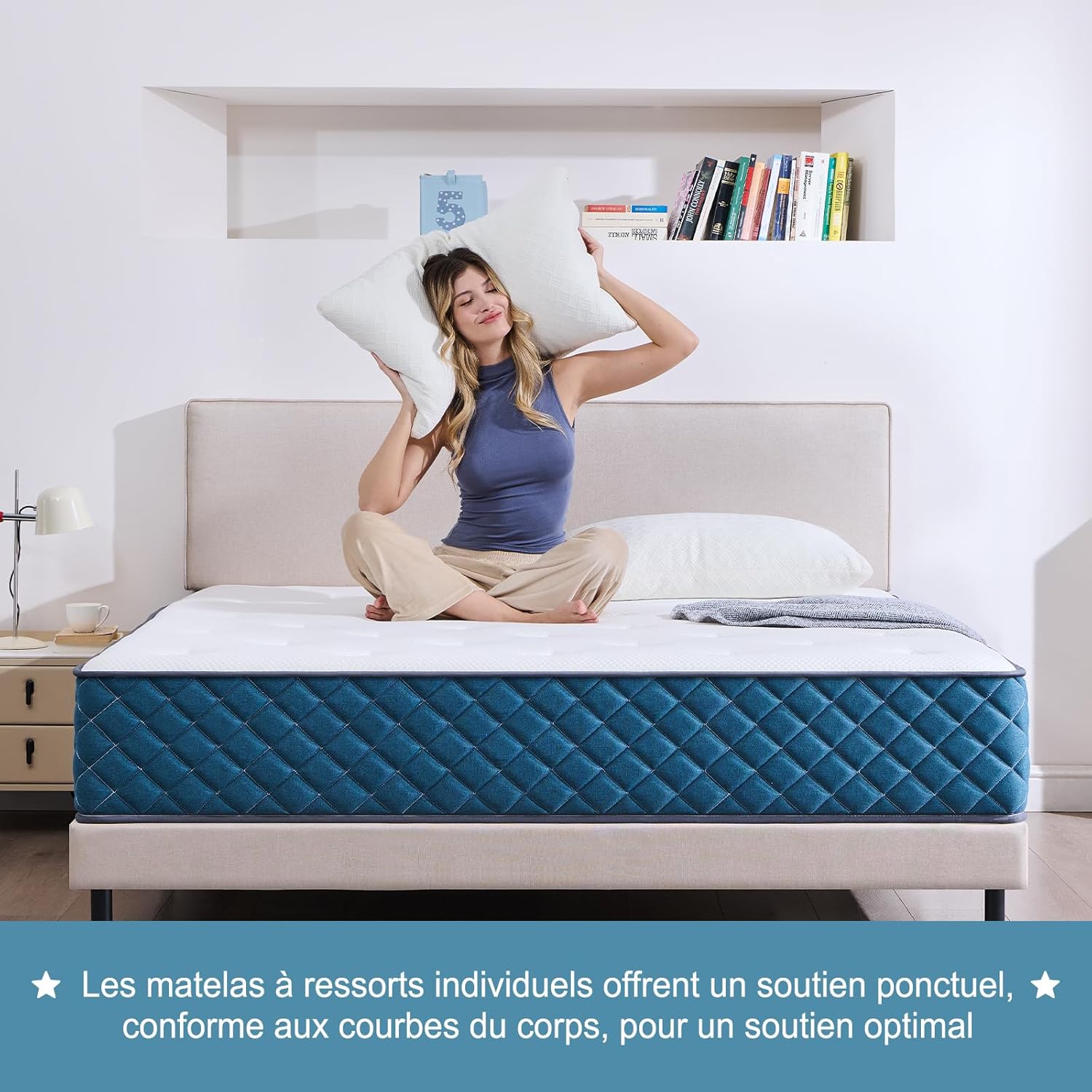 Matelas - ressorts ensachés & mémoire de forme - 160x200x25 cm - soutien moyen, respirant, durable