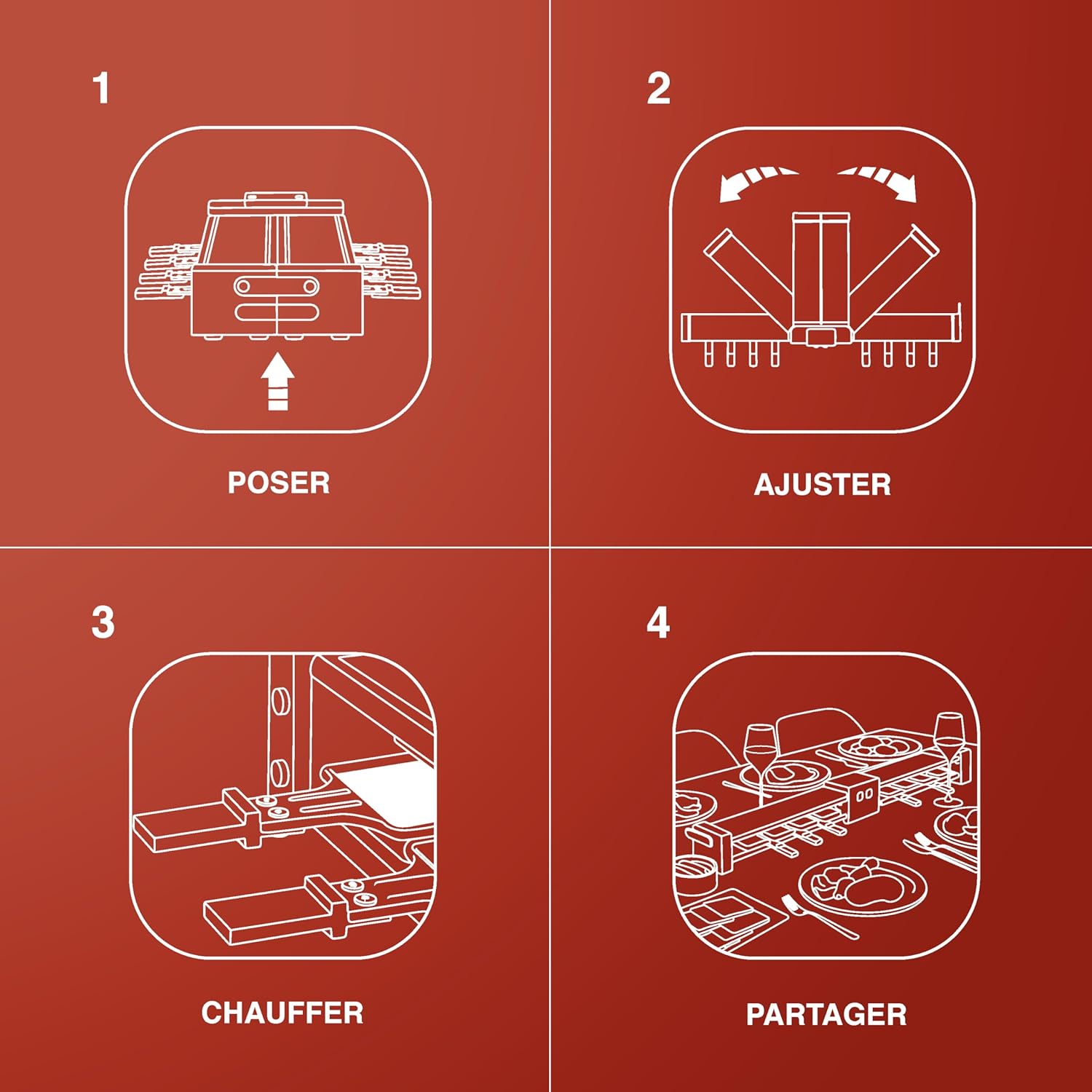H.Koenig - WOD360 - raclette 8 personnes, 1400W, pierre granit, socle pivotant 180°