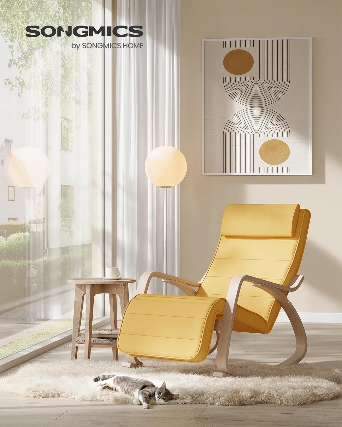 SONGMICS - fauteuil à bascule, bois, 121.5x67x84cm, 150kg, LYY010YE01