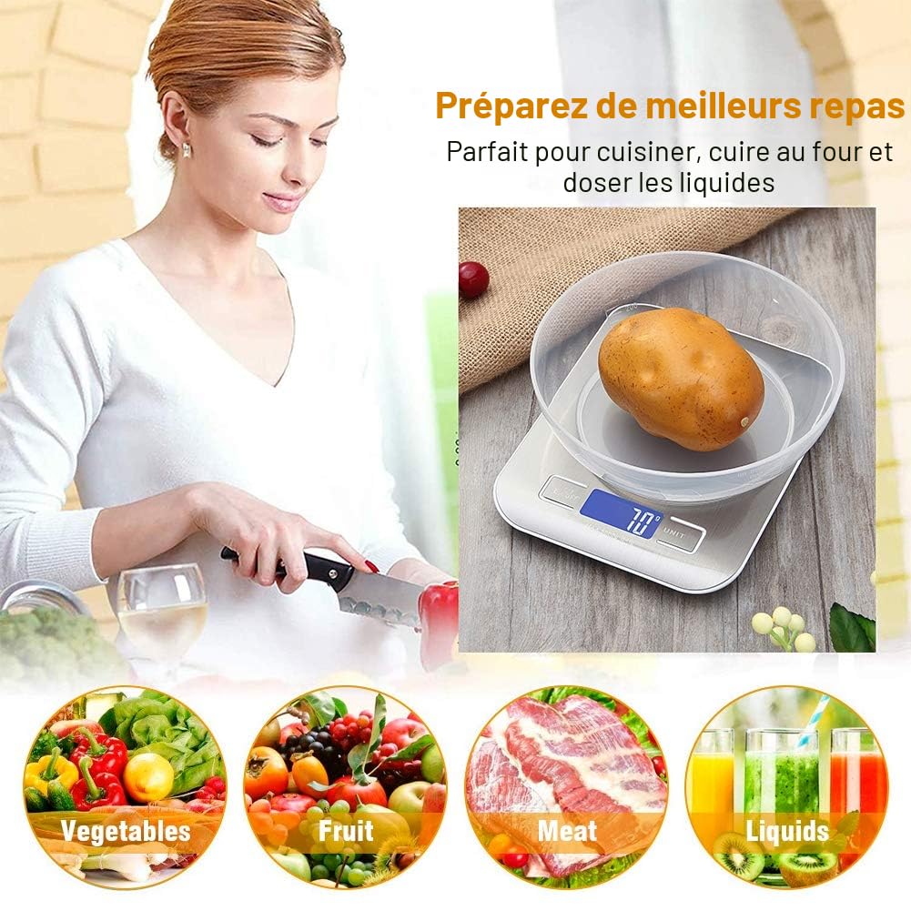 GRIFEMA - balance cuisine GA2002 - 5000g/1g - LCD, tare, inox, 6 unités