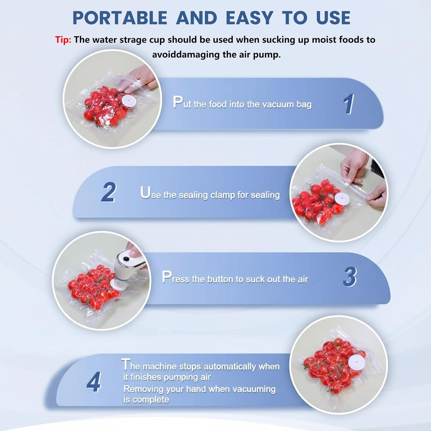 Pompe à vide alimentaire électrique - mini sans fil, 15 sacs, USB-C, 60 kPa