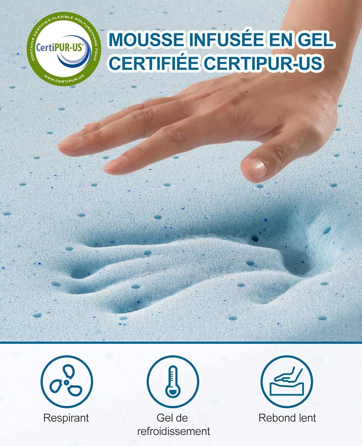 BedStory - surmatelas mémoire de forme gel 140x200, 7,5cm, housse lavable