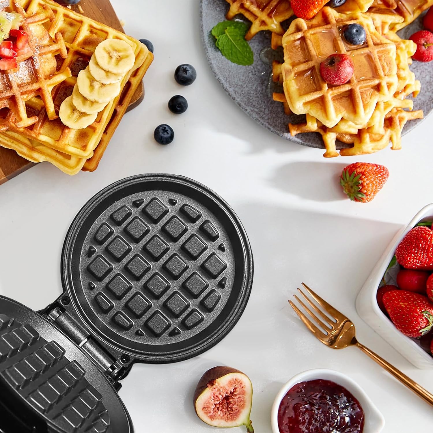 Mini gaufrier - rétro compact - surface antiadhésive, noir