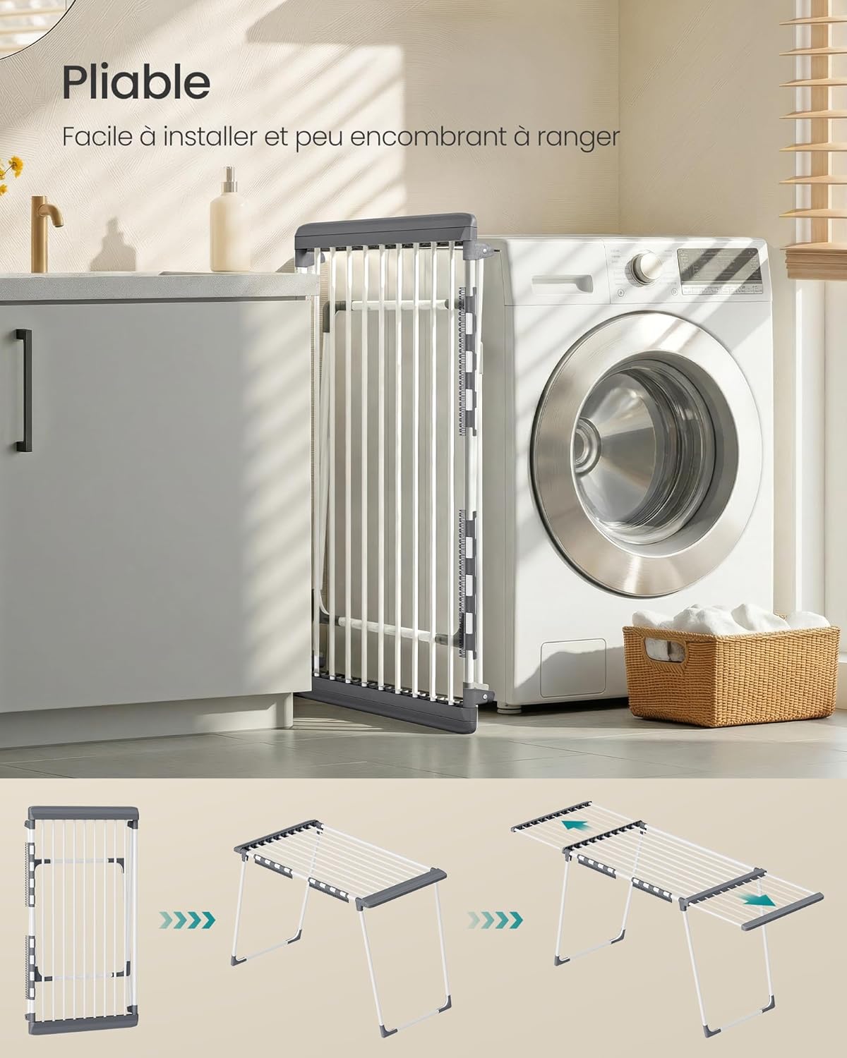 SONGMICS - étendoir pliable - 22 m - ailes extensibles, porte-chaussettes, LLR522WK01