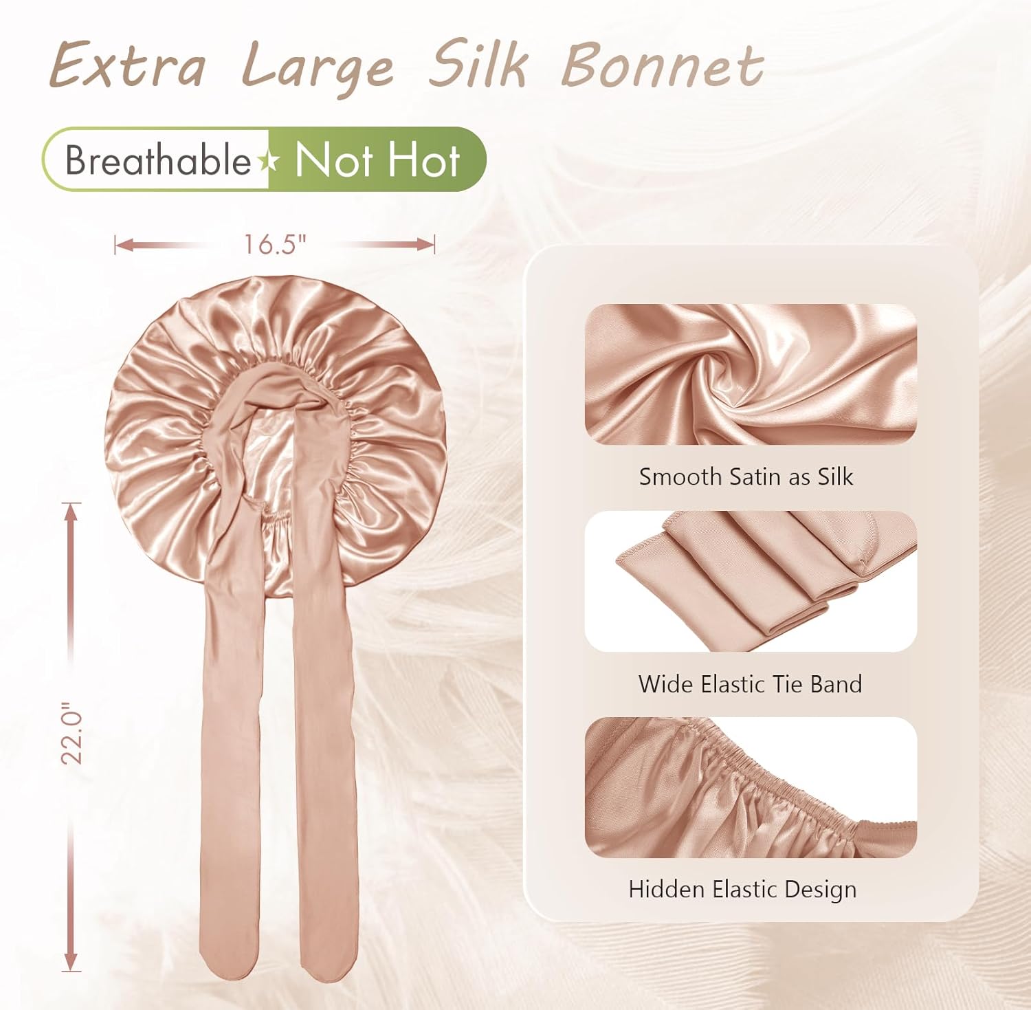 BONNET QUEEN - bonnet satin ajustable - grand - élastique long, champagne, pour cheveux bouclés