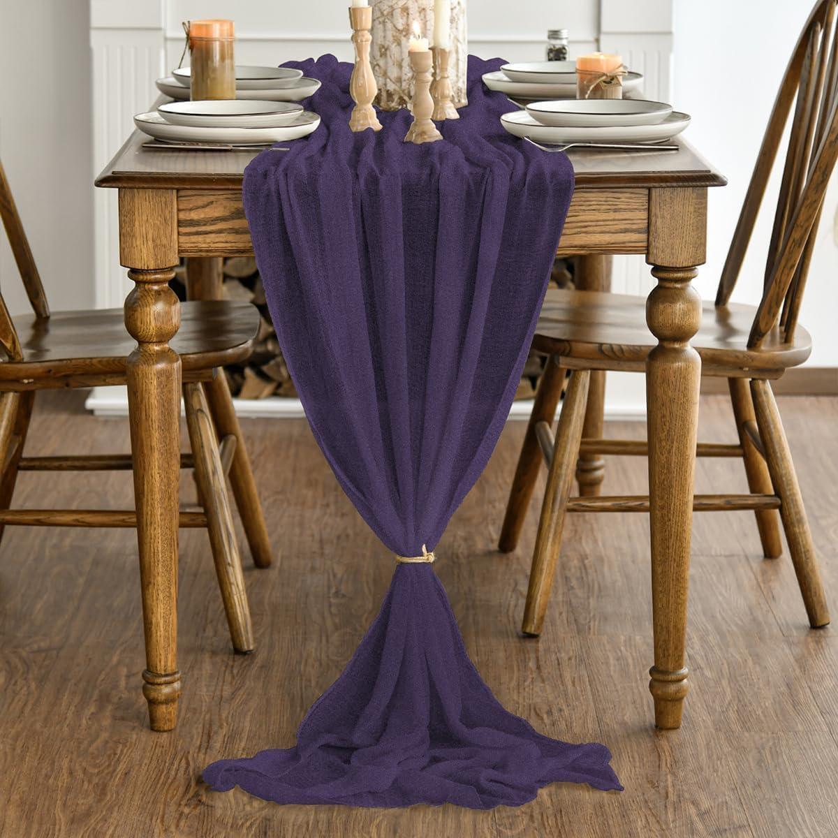 Artoid Mode - Chemins de Table Bohême - 300 cm - gaze mousseline violet, déco mariage/anniversaire