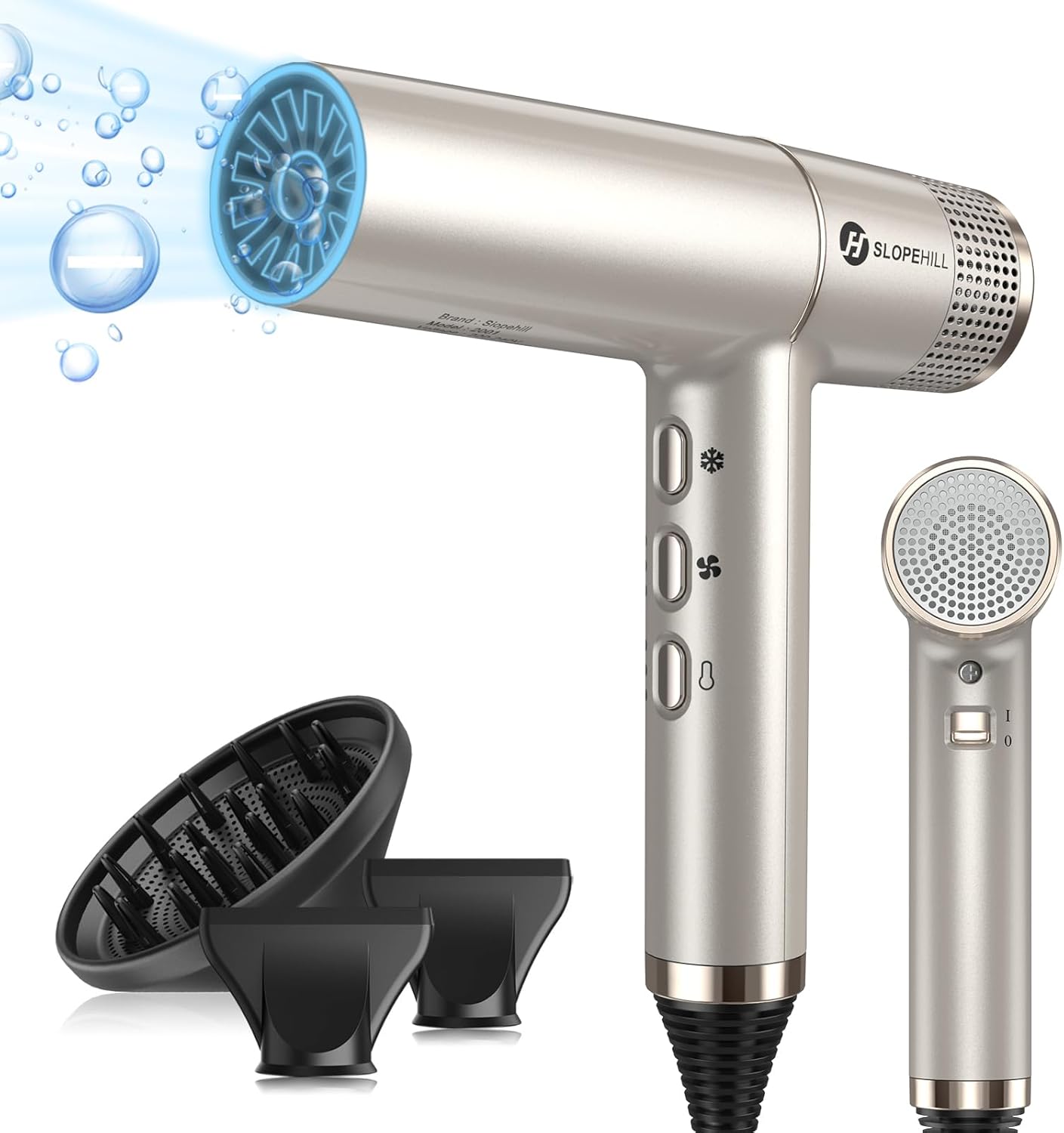 Slopehill - Sèche-cheveux professionnel léger 268g, 2000W, moteur sans balais, micro-filtre, LED, oxy active