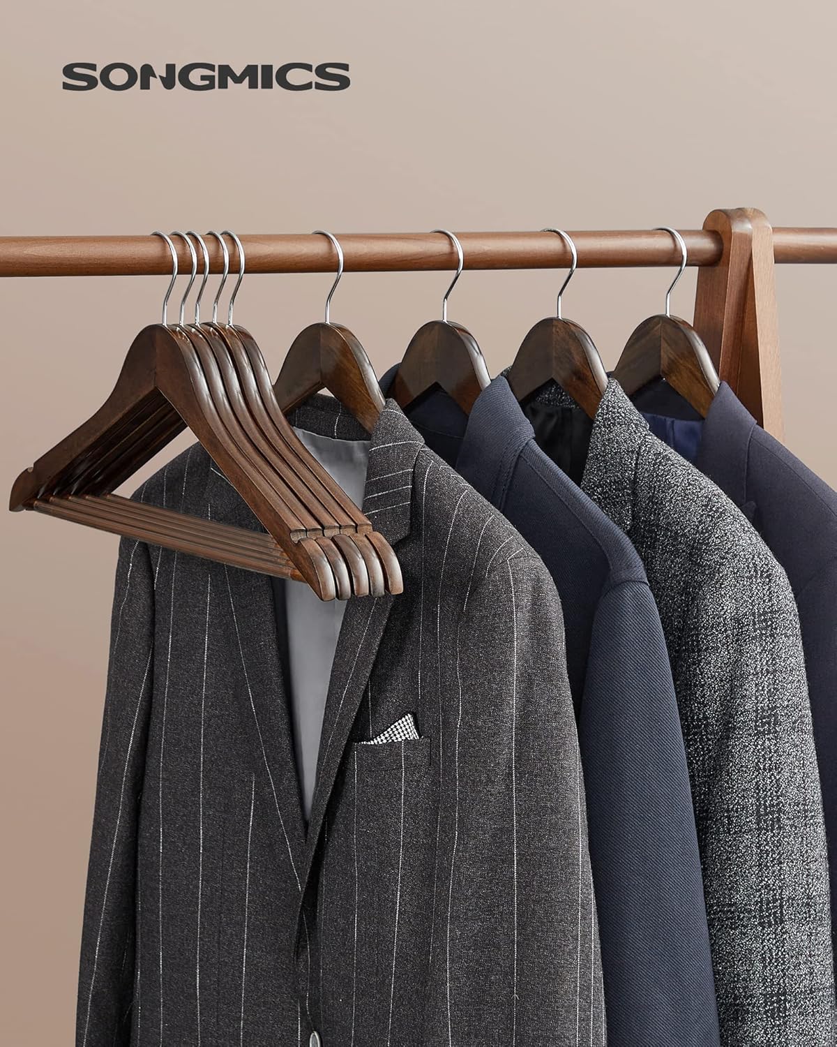 SONGMICS - cintres bois série 20 - barres et encoches antiglisse, crochet 360° - CRW02V20