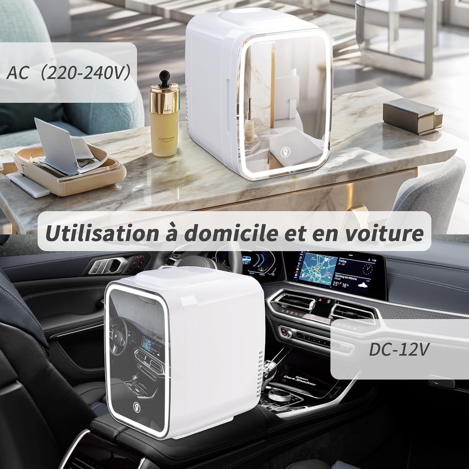 YASHE - Mini frigo chambre 4L, miroir LED, chauffe/refroidit, portable