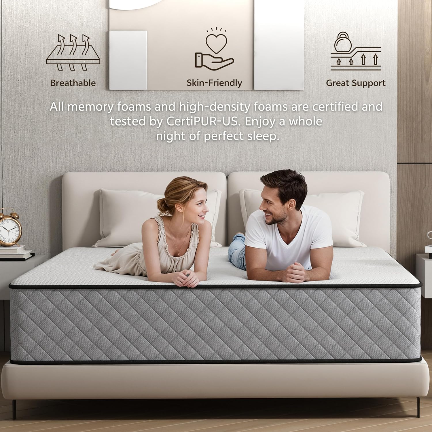 Matelas - hybride mémoire de forme 140x190cm - ressorts ensachés, 25cm, soutien moyen