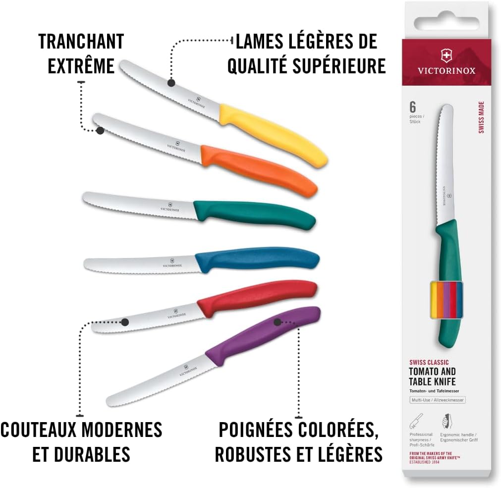 Victorinox - Swiss Classic - 11cm - Set 6 couteaux dentelés inox multicolores