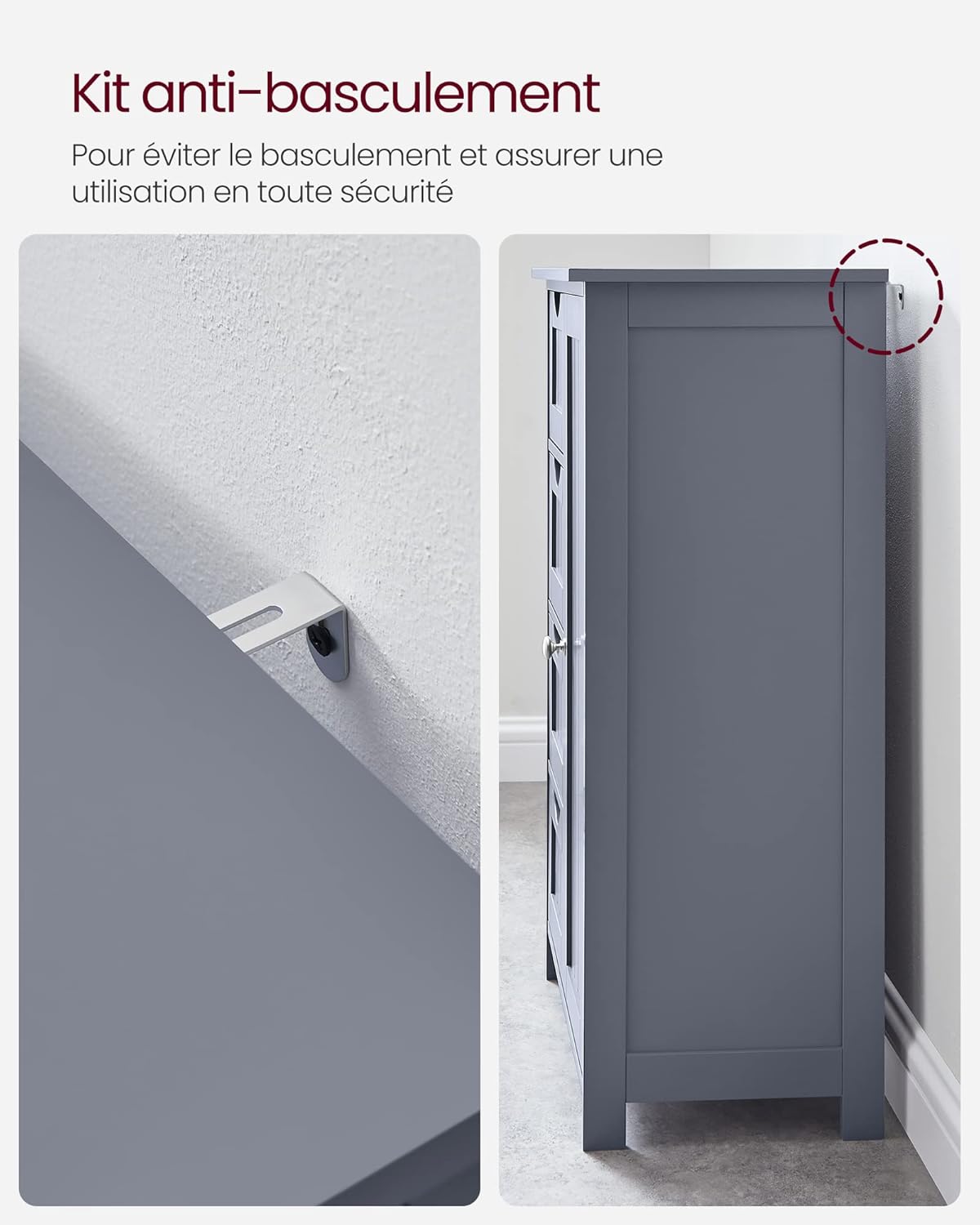 VASAGLE - armoire salle de bain, 30x55x82 cm, 4 tiroirs, porte, LHC41GY