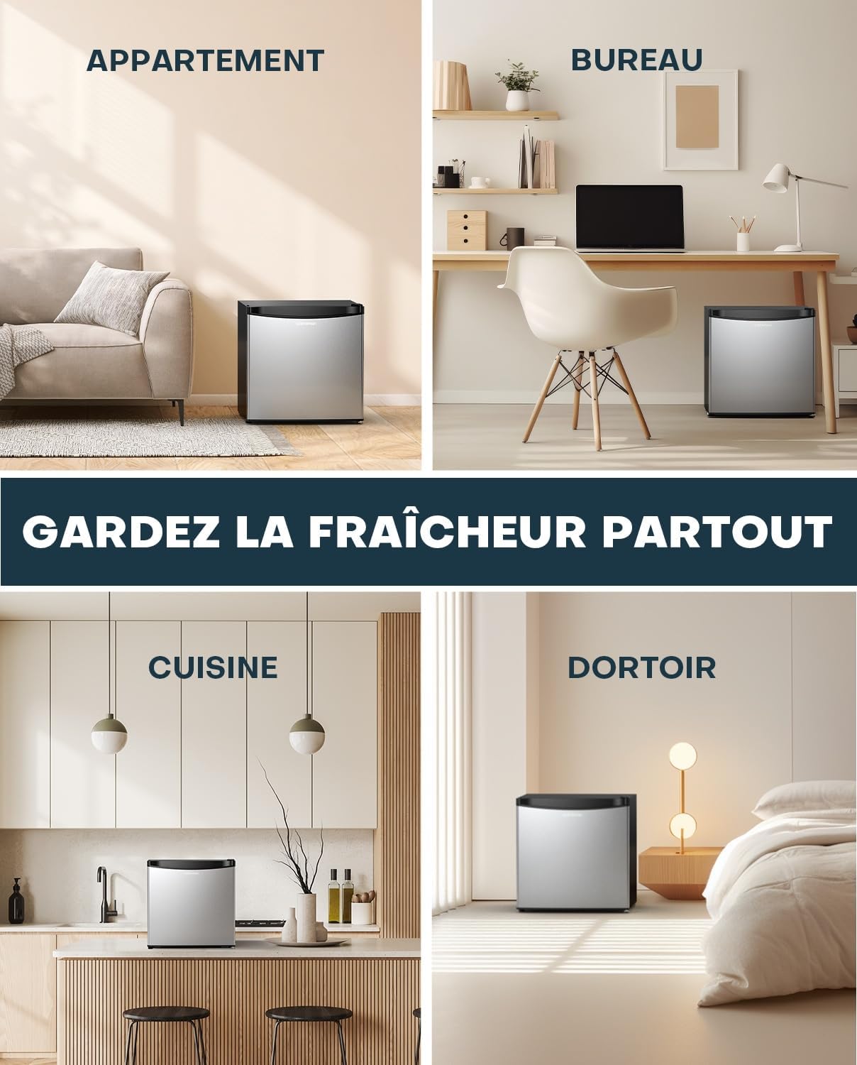 Upstreman - FR17 - 46L mini frigo avec congélateur, silencieux, inox