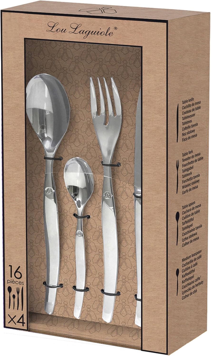 Lou Laguiole - Jet - coffret 16 couverts inox 18/0, finition miroir, gris