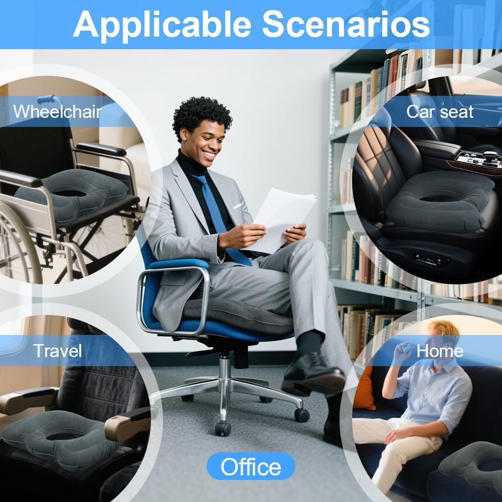 Coussin assise gonflable ergonomique - gris - idéal bureau/voyage