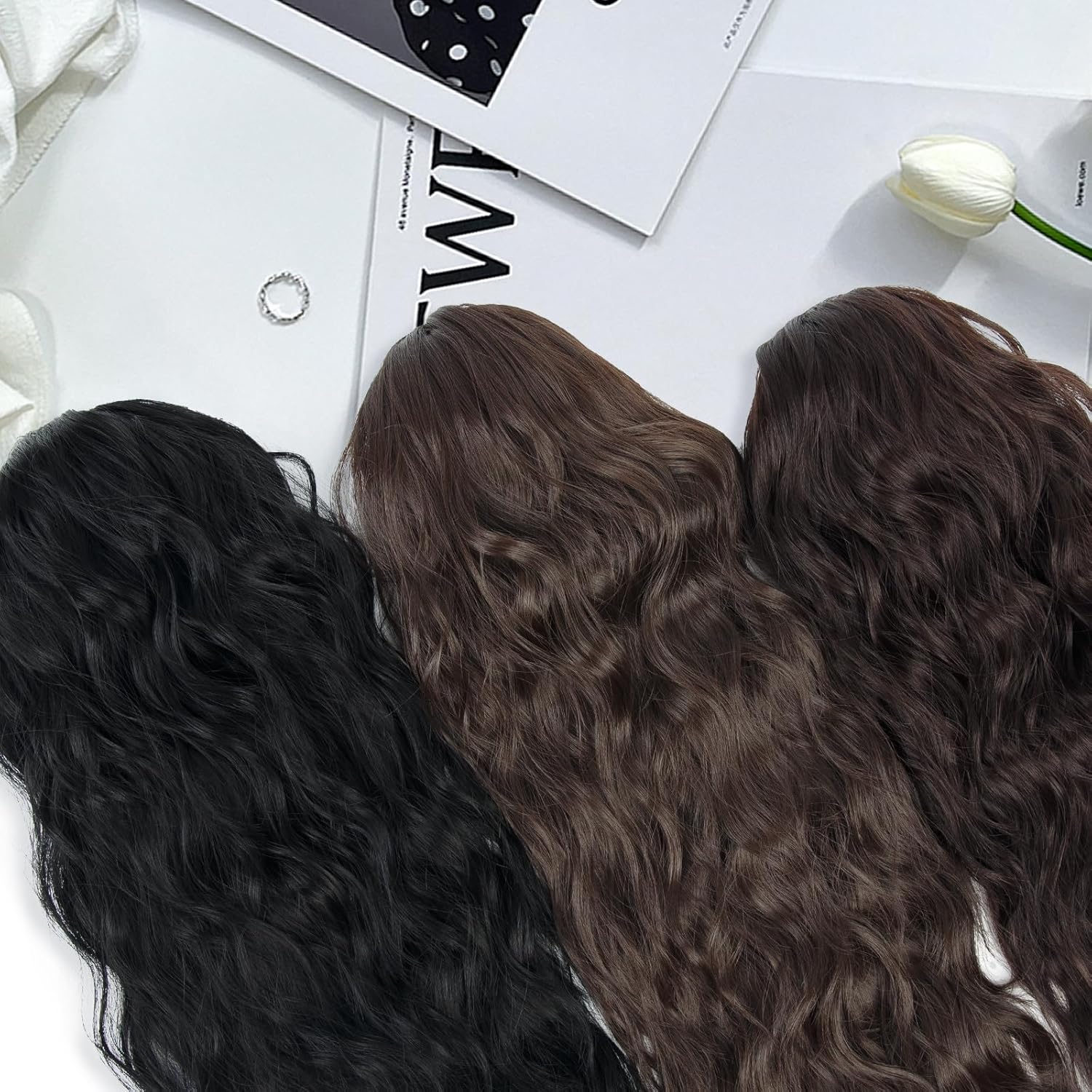 Extension cheveux naturel - ponytail 66cm - ondulée, cordon, couleur 1B#