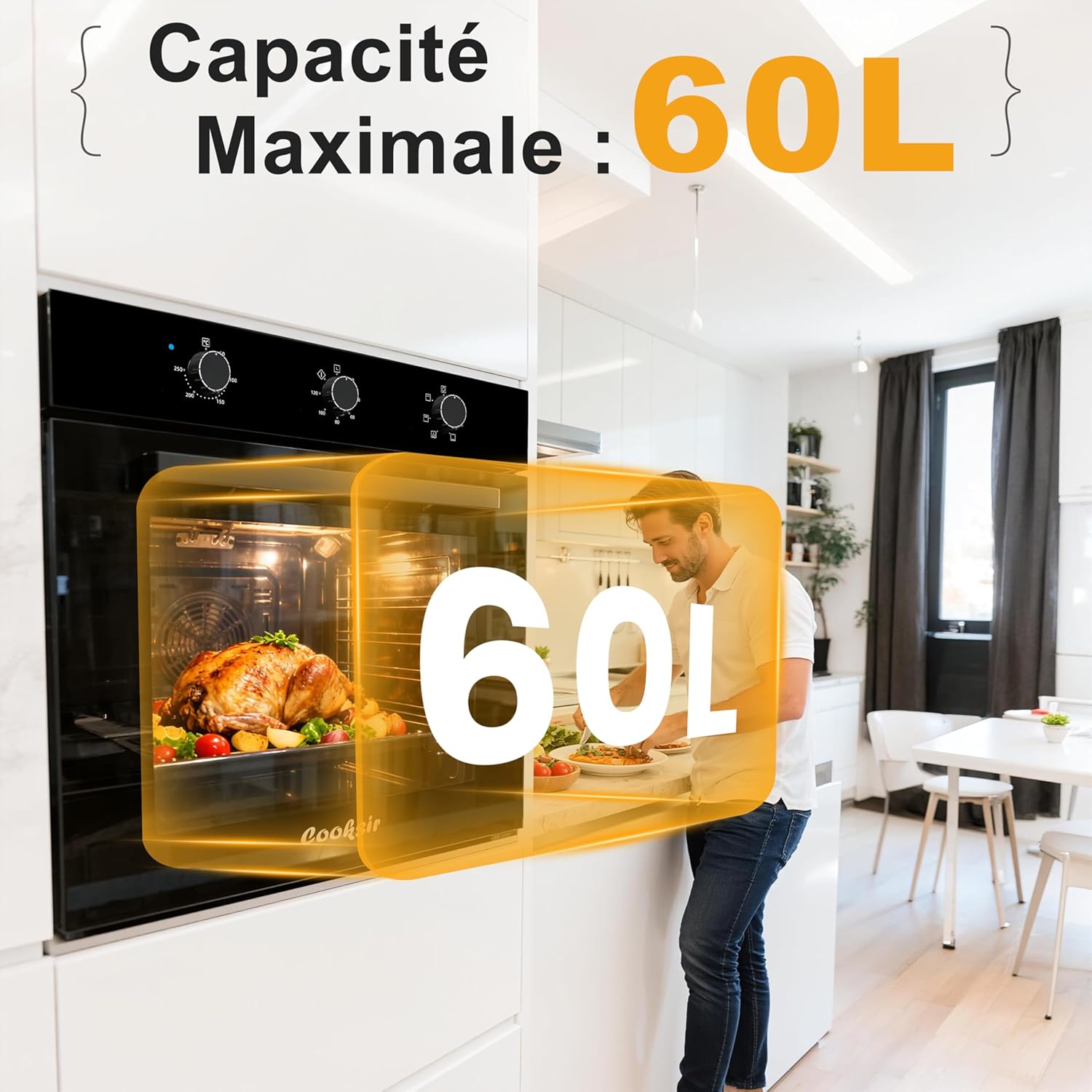 Four encastrable - grande capacité 60L, 2200W, 6 fonctions, minuterie, 60CM-Einbaubackofen