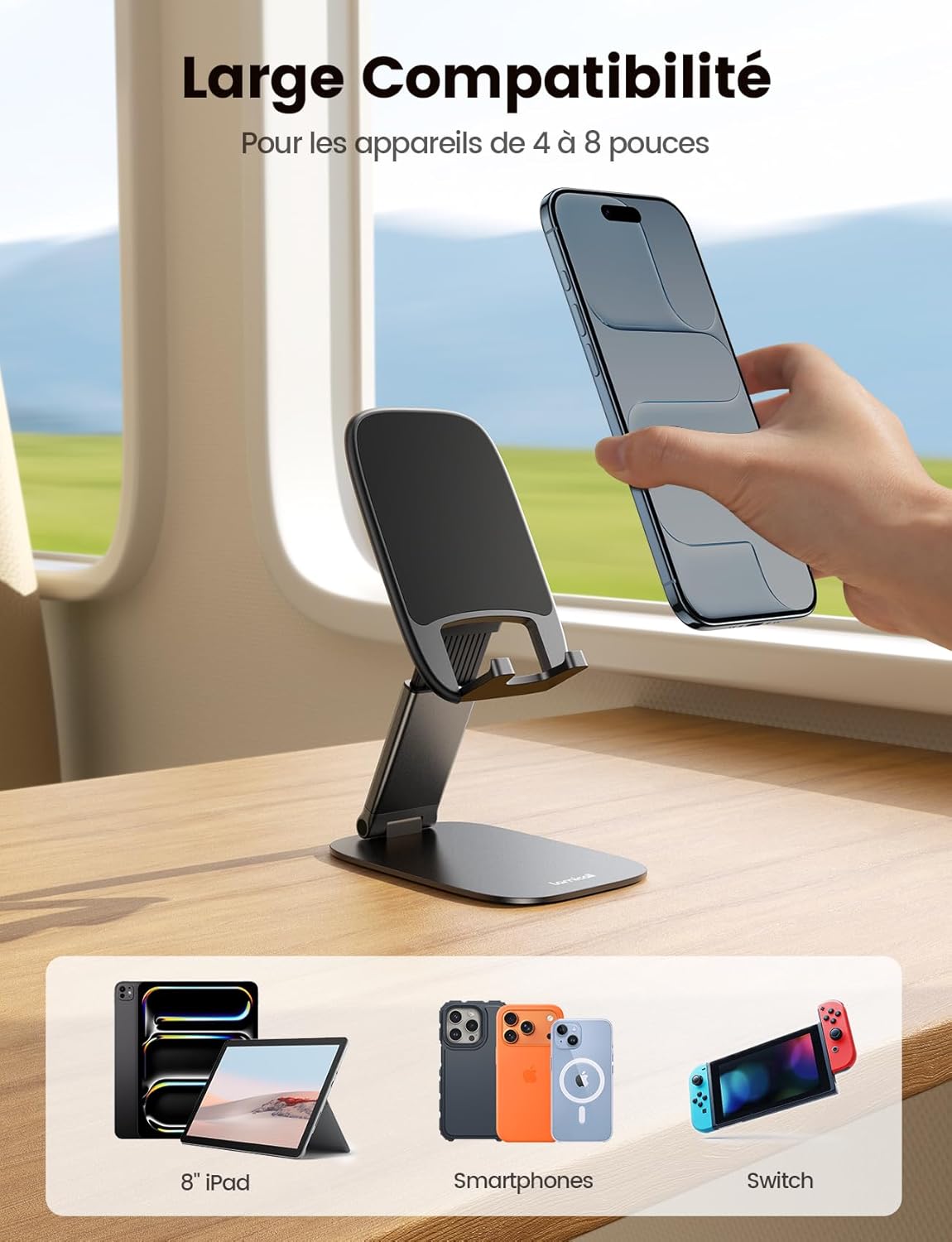 Lamicall - support téléphone pliable - 15mm ultra-fin, hauteur réglable, base métal