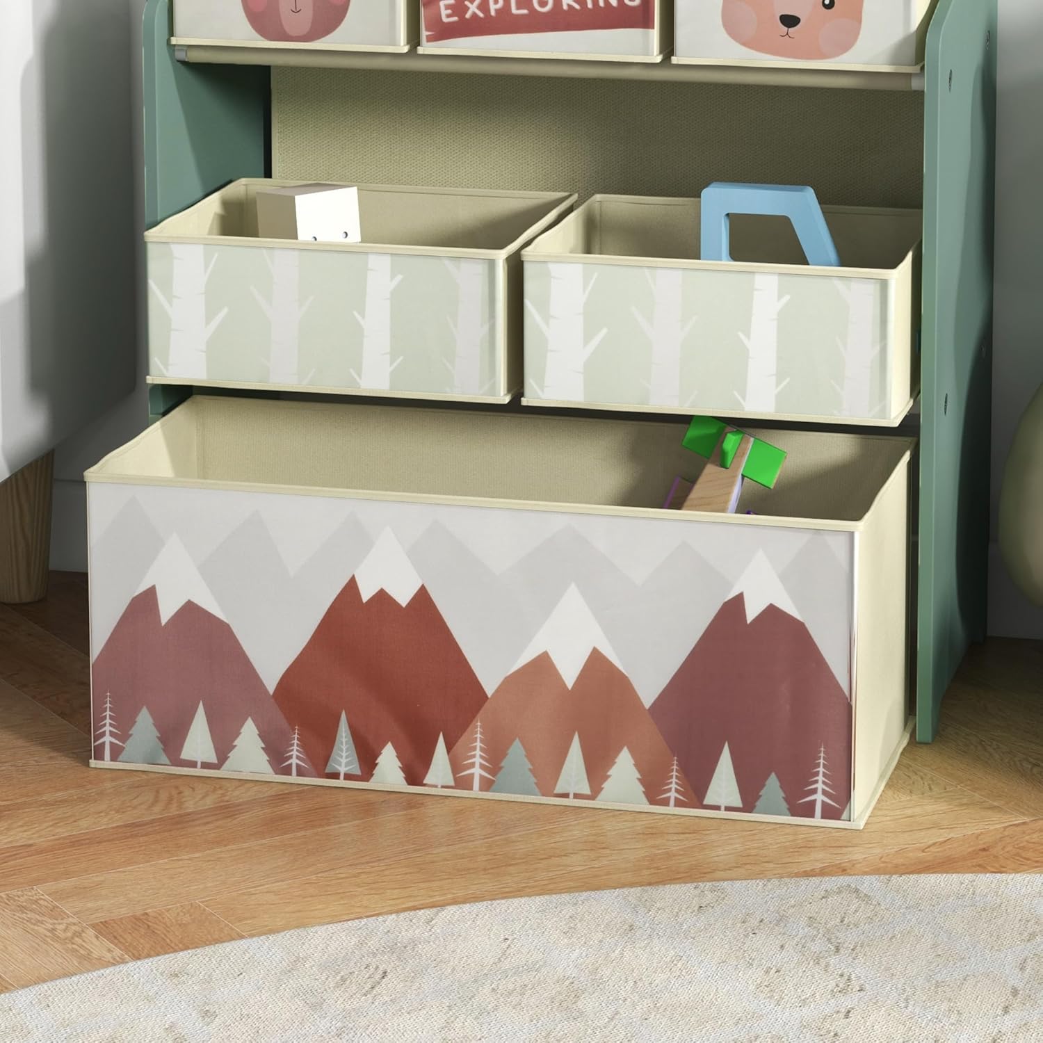 ZONEKIZ - meuble de rangement enfant - 63x30x66 cm, 6 boîtes tissu, vert, ZONEKIZ