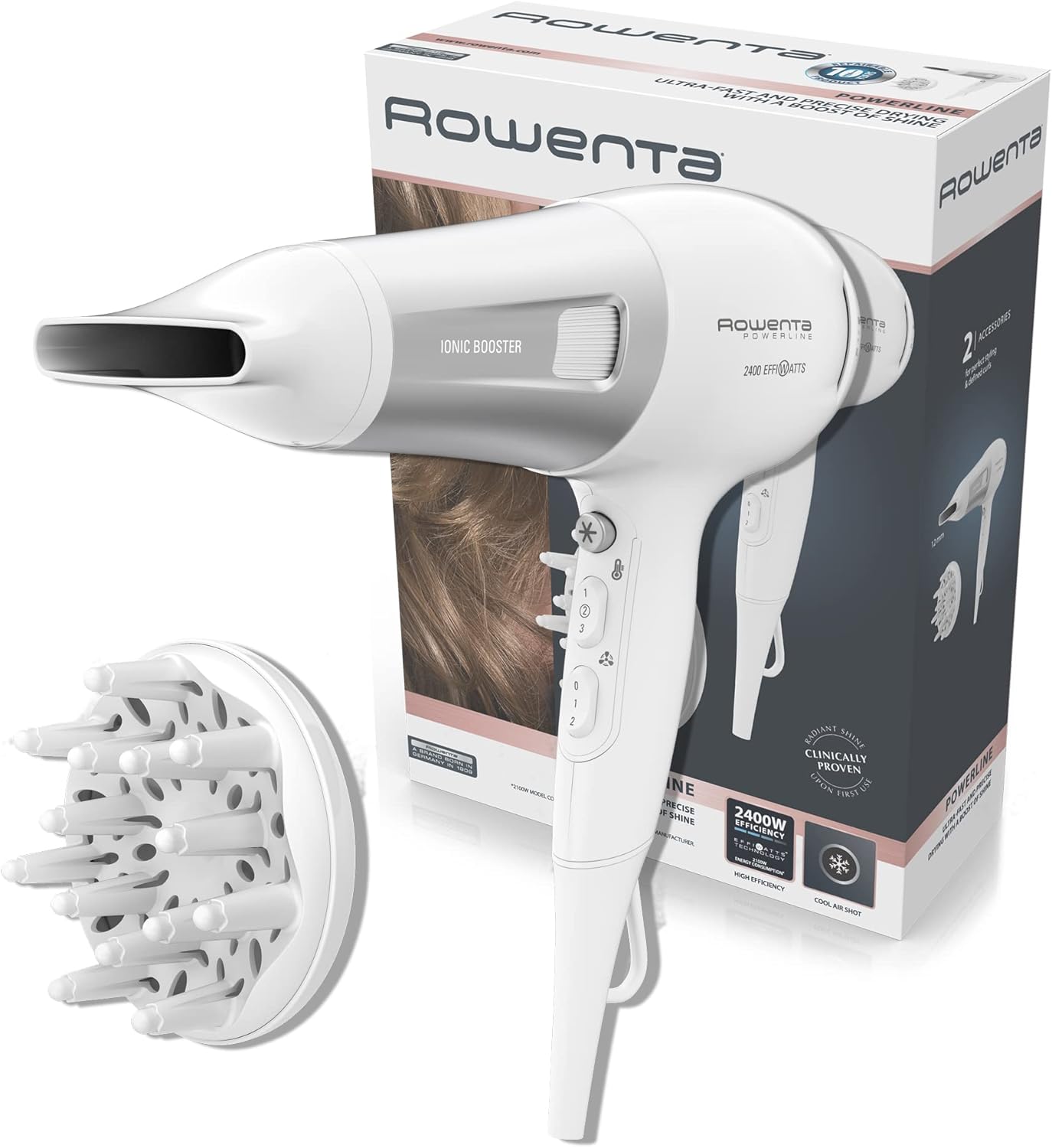 Rowenta - Powerline sèche-cheveux ionique, 6 réglages, Thermo Control, diffuseur, CV5930F0