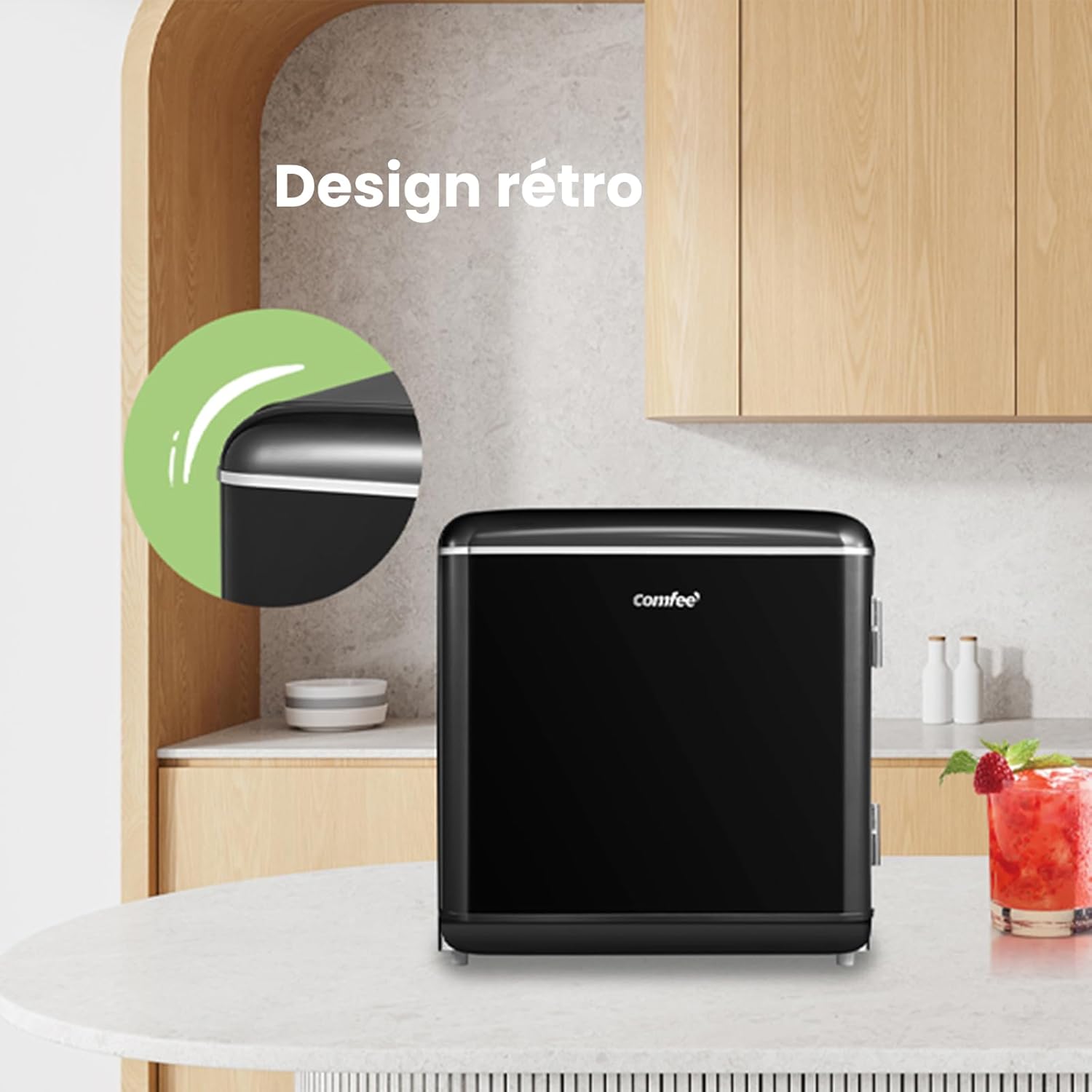 Comfee' - mini réfrigérateur rétro 47L, faible bruit, compartiment glacé - RCD50BL2EURT(E)