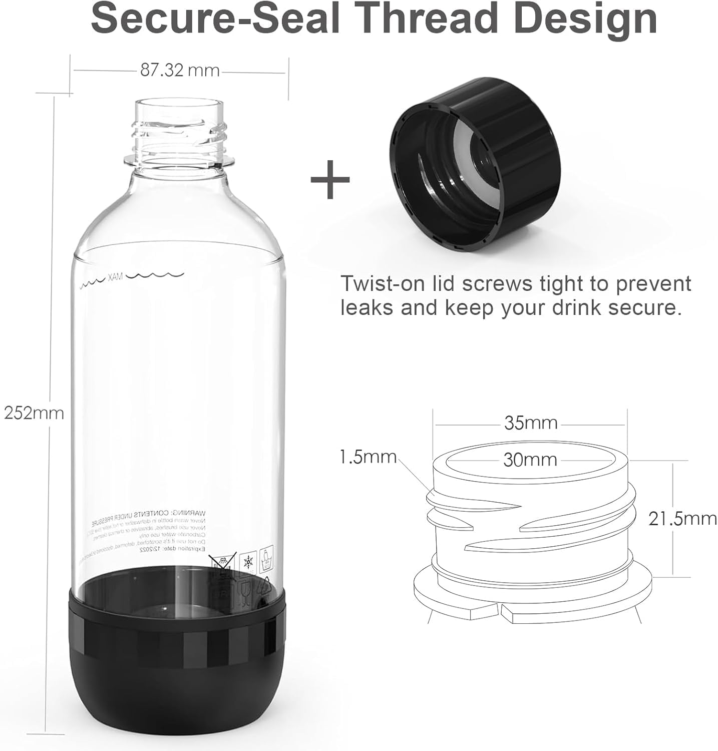 Mycket – bouteilles pour machine à soda – 1L x2 – PET réutilisable, sans BPA