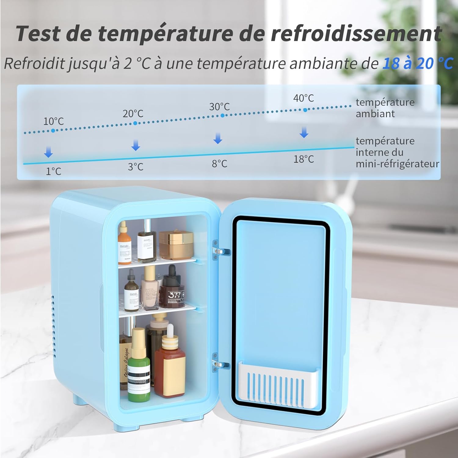 YASHE - mini réfrigérateur 6L - 220-240V AC/DC, portable, bleu