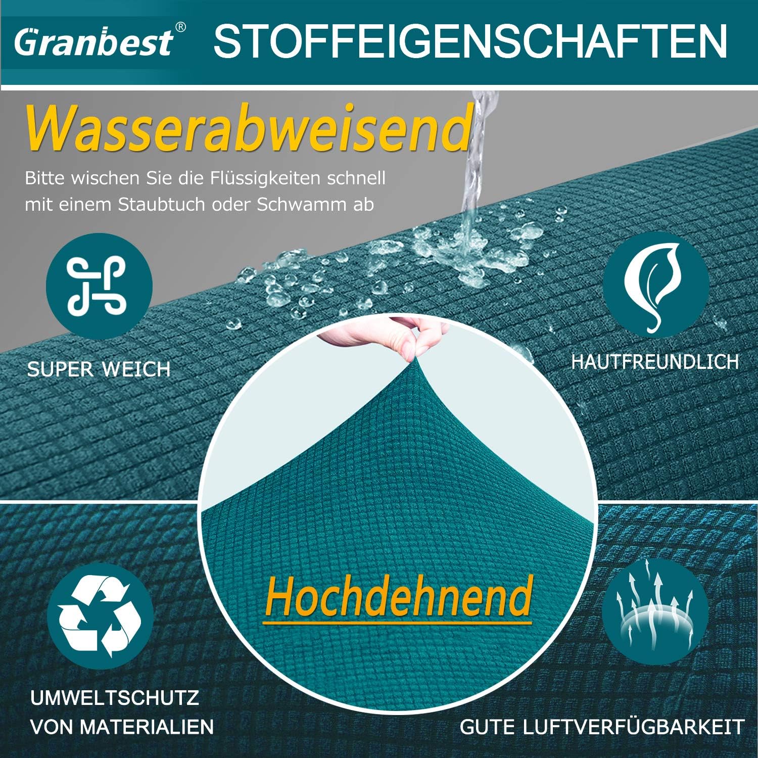 Granbest - Housse canapé Stretch Jacquard 1 place - imperméable, antidérapante, bleu sarcelle