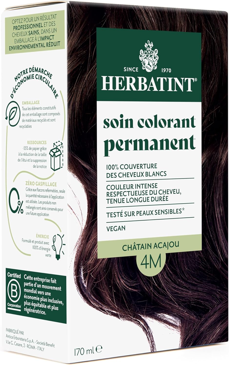 Herbatint - Soin Colorant Permanent - 170ml - Sans ammoniaque, 100% blanc, testé peaux sensibles