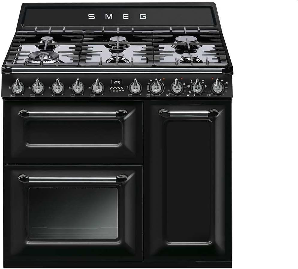 Smeg - TR93BLD - Cuisinière 90cm - 3 fours, gaz, noir, commandes frontales