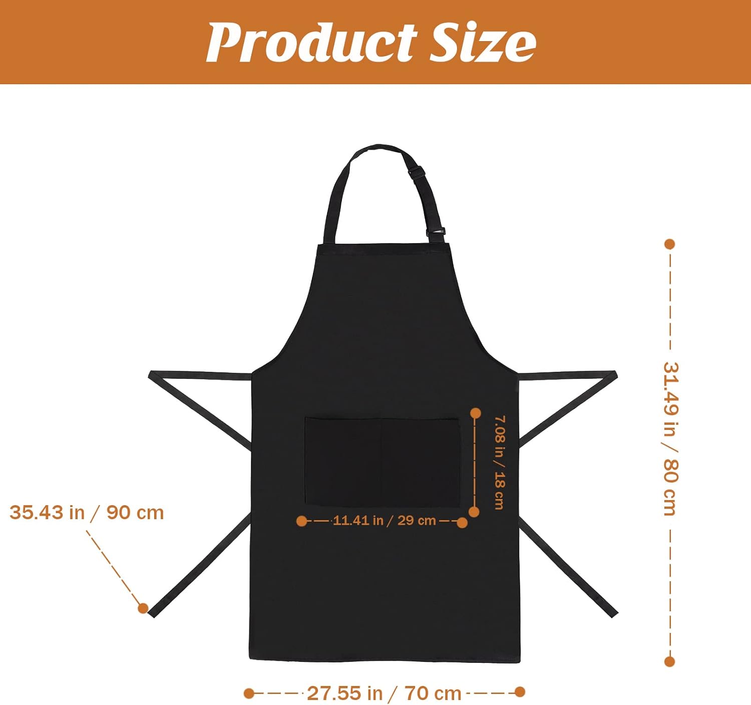 atopo - tablier réglable 4 pièces - noir - 2 poches, unisexe, cuisine