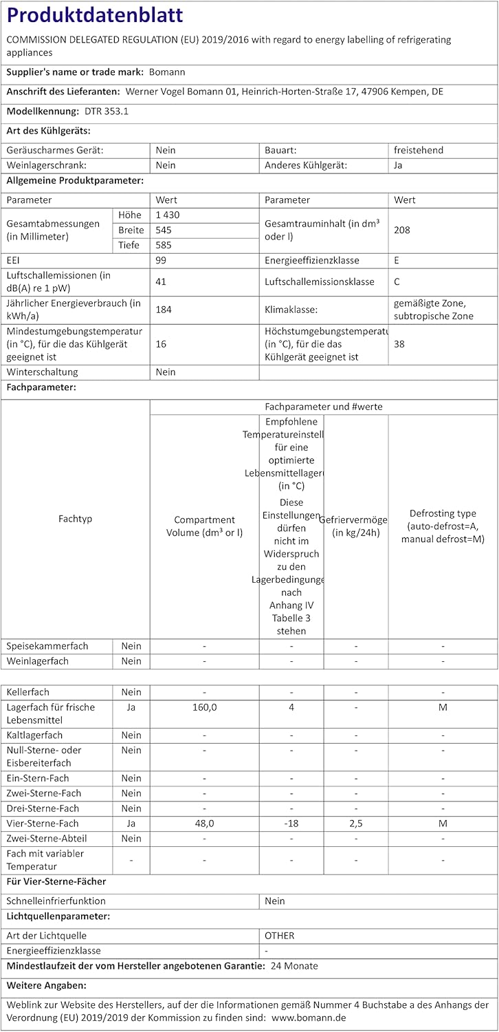 Bomann - DTR 353 - réfrigérateur-congélateur, 208L, noir/argent, E, DTR353