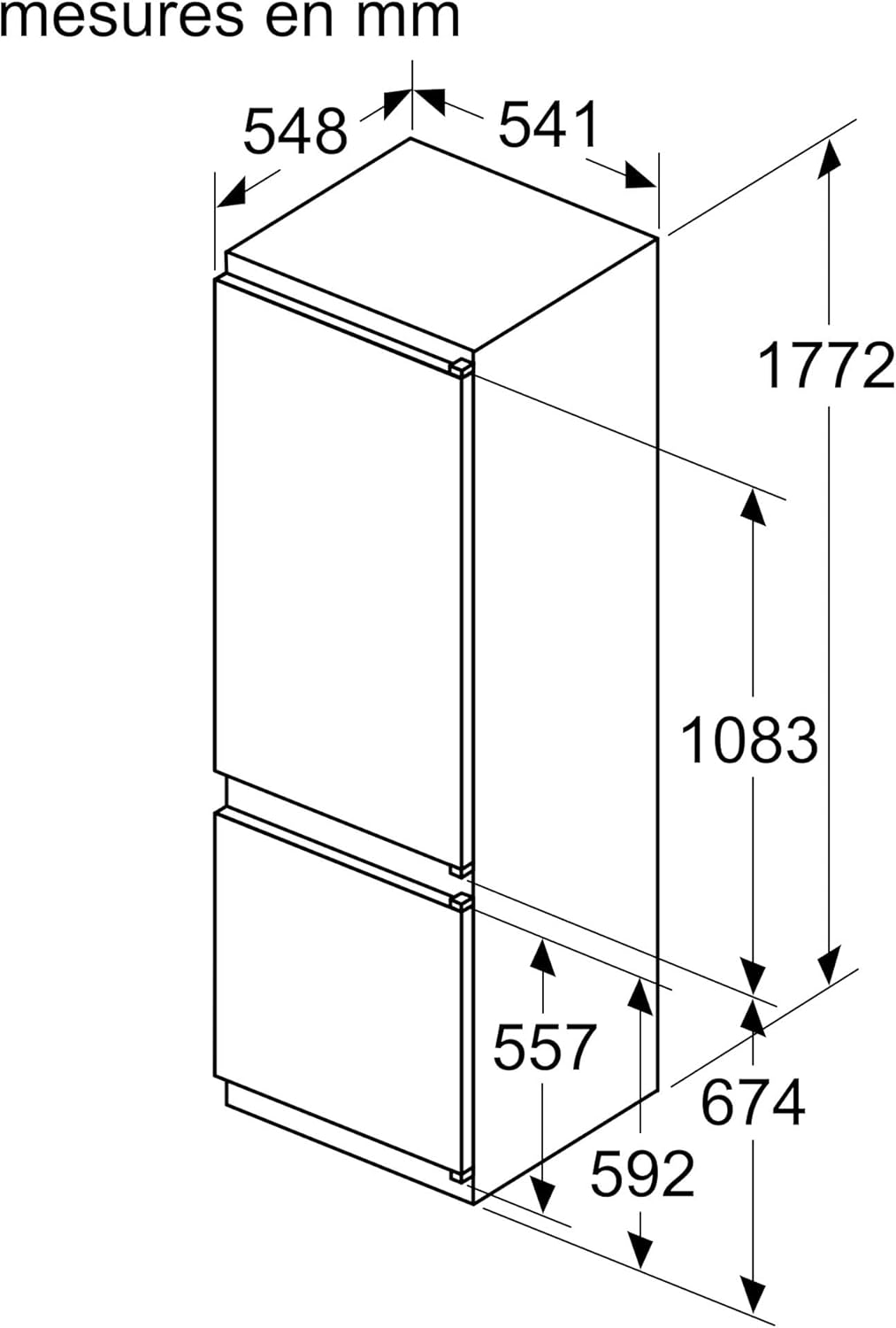 Bosch - Série 2 KIV87NSE0 - 177,2x54,1cm - 200L/70L encastrable