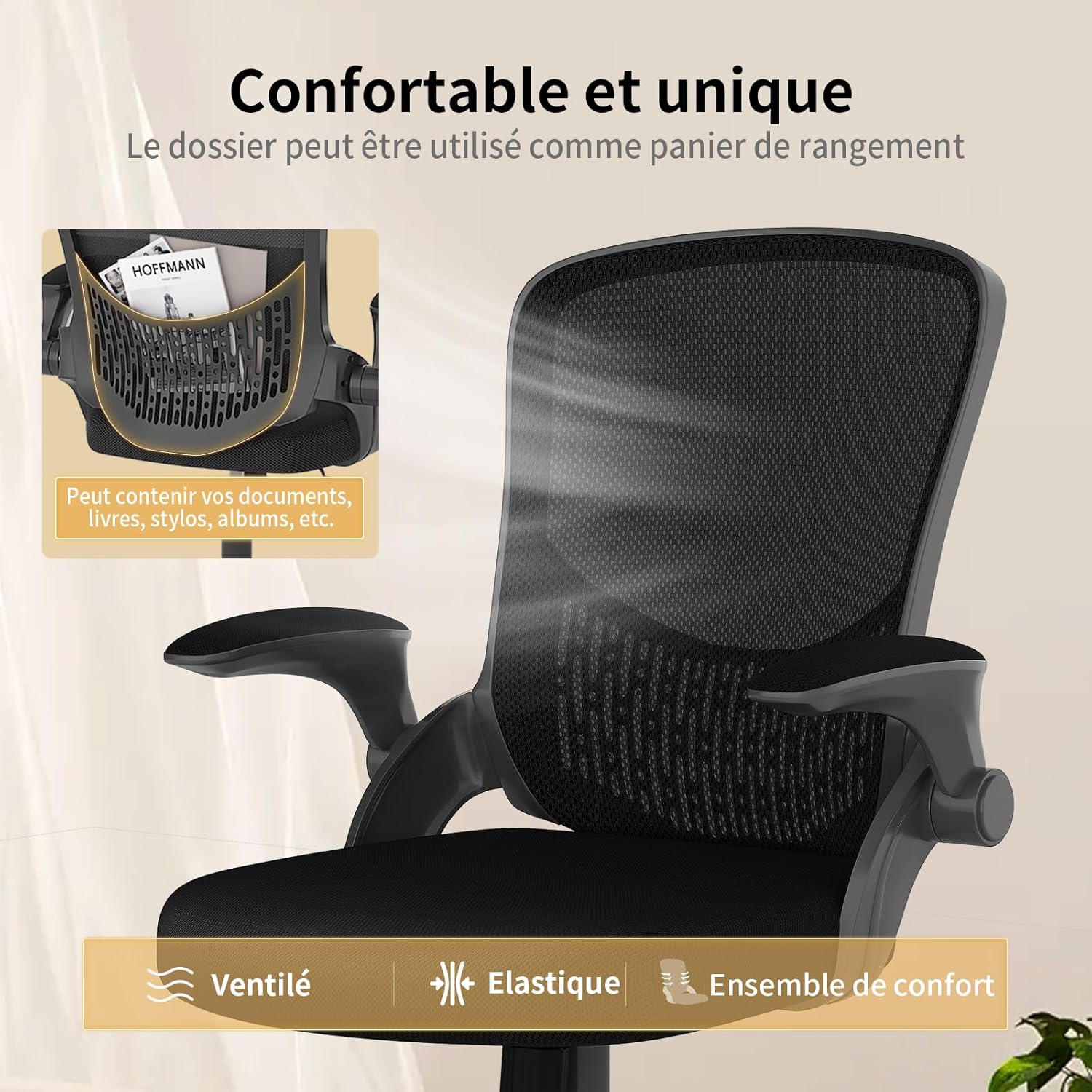 Naspaluro - chaise de bureau ergonome - accoudoirs réversibles, soutien lombaire, maille respirante, hauteur réglable