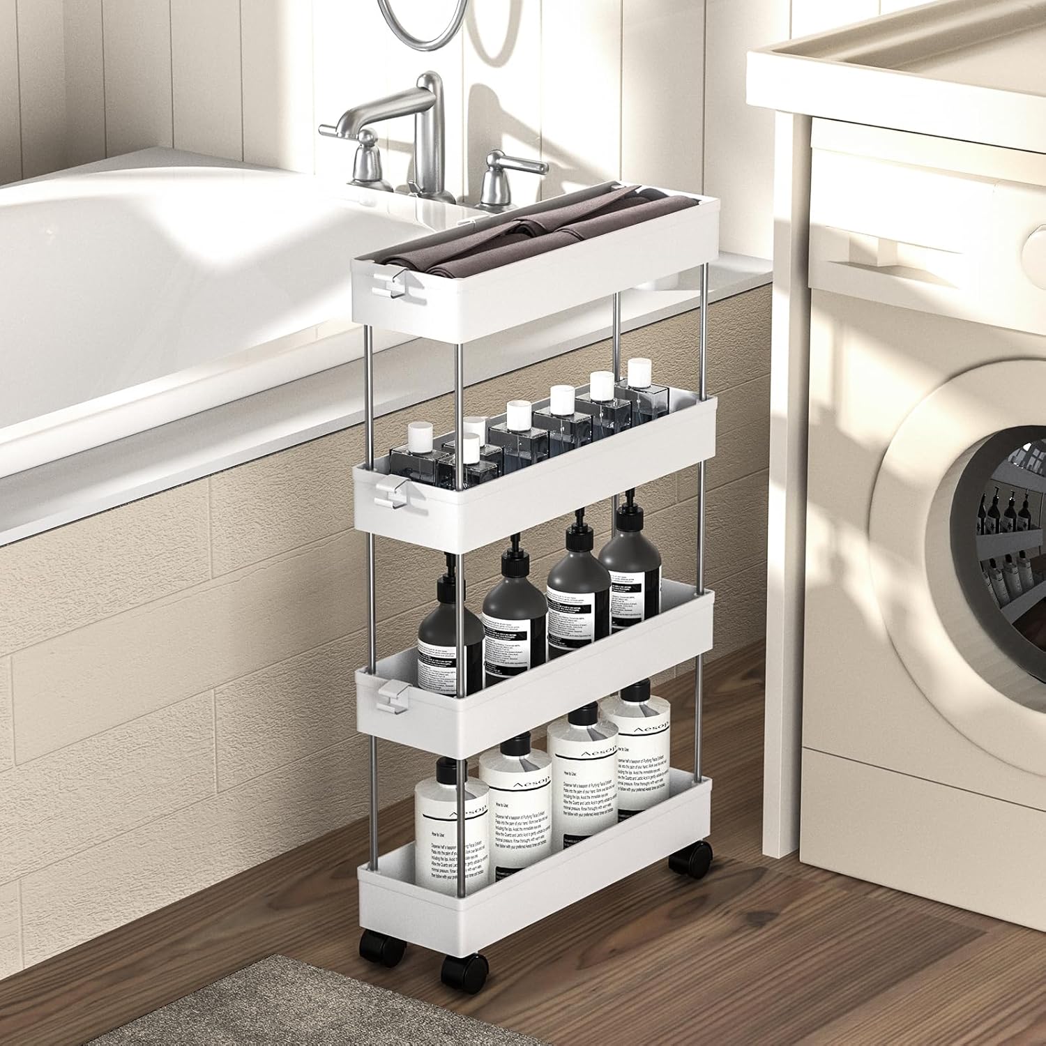 Chariot de rangement 4 niveaux - 86x40x12.5cm - mobile, étroit