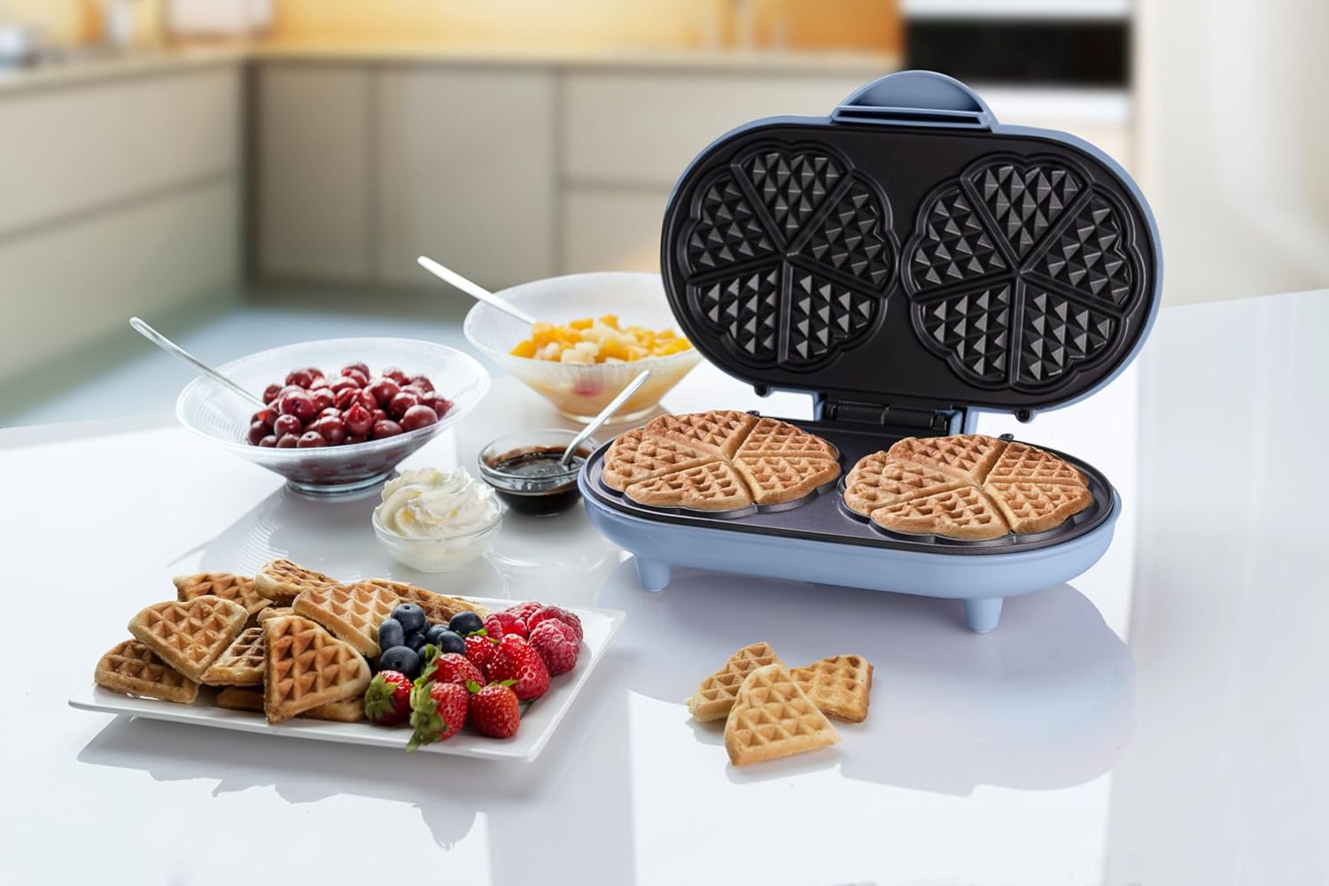 Bestron - Gaufrier double Sweet Dreams - antiadhésif, bleu, cœurs