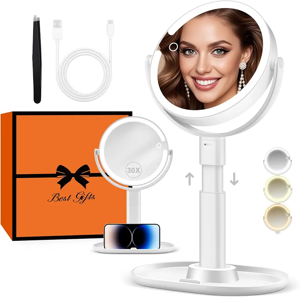 B Beauty Planet - miroir maquillage éclairé 30X - LED, 3 lumières, hauteur réglable