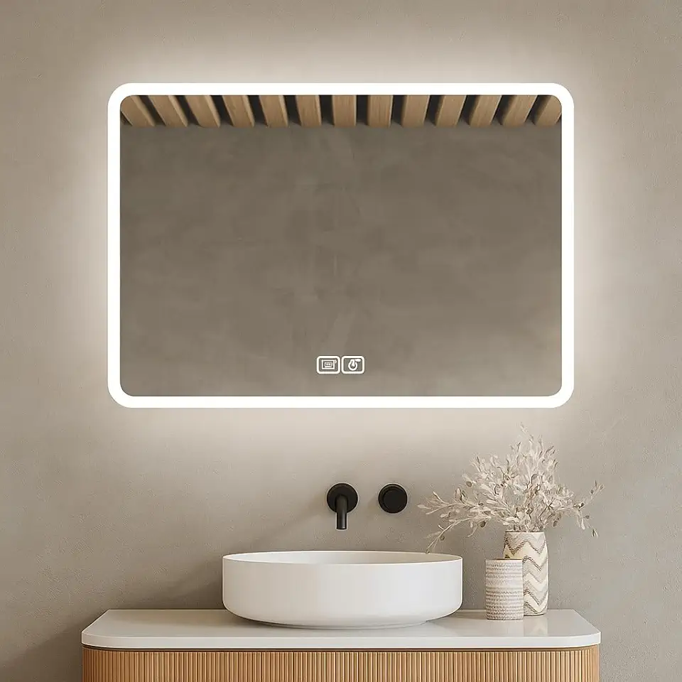 Bayt - miroir LED mural, 75x52cm, antibuée, 3 lumières, moderne