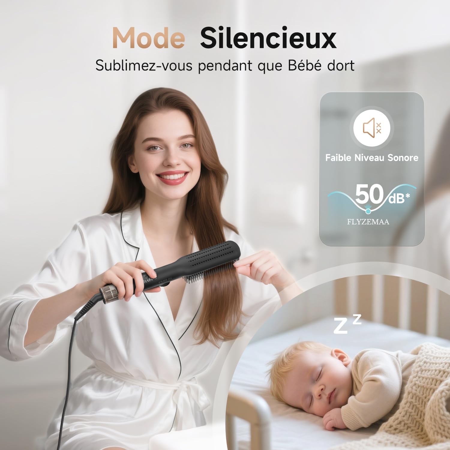 Brosse lissante cheveux - 7 températures, écran LCD, plaques anti-brûlure, double tension, prise UE, noir