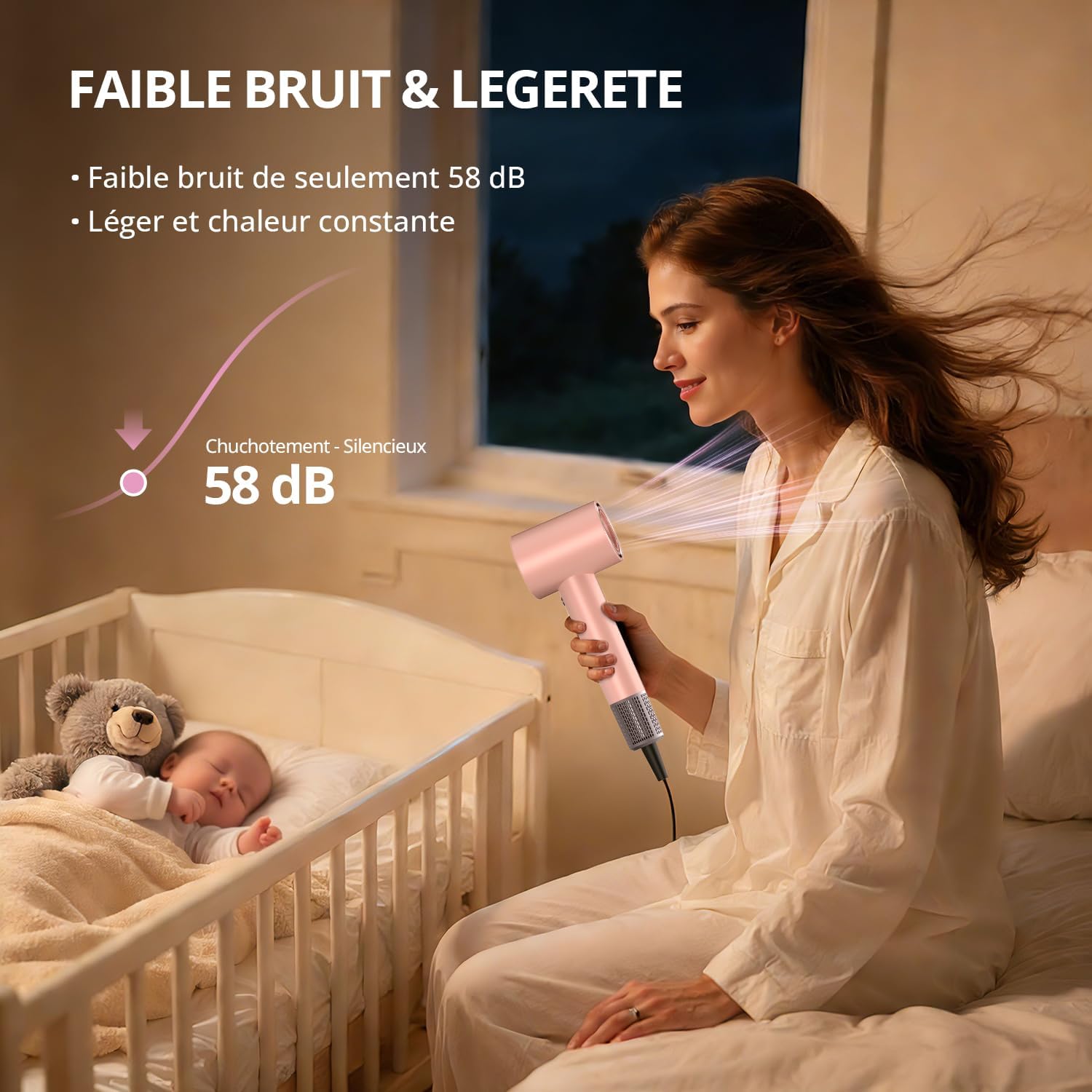 Sèche-cheveux ionique - Pro 180000 tr/min - compact - 4 températures