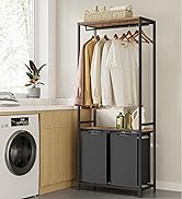 avec étagère supérieure, tringle à suspension et compartiments de rangement inférieurs. Monture en métal noir avec éléments en bois.