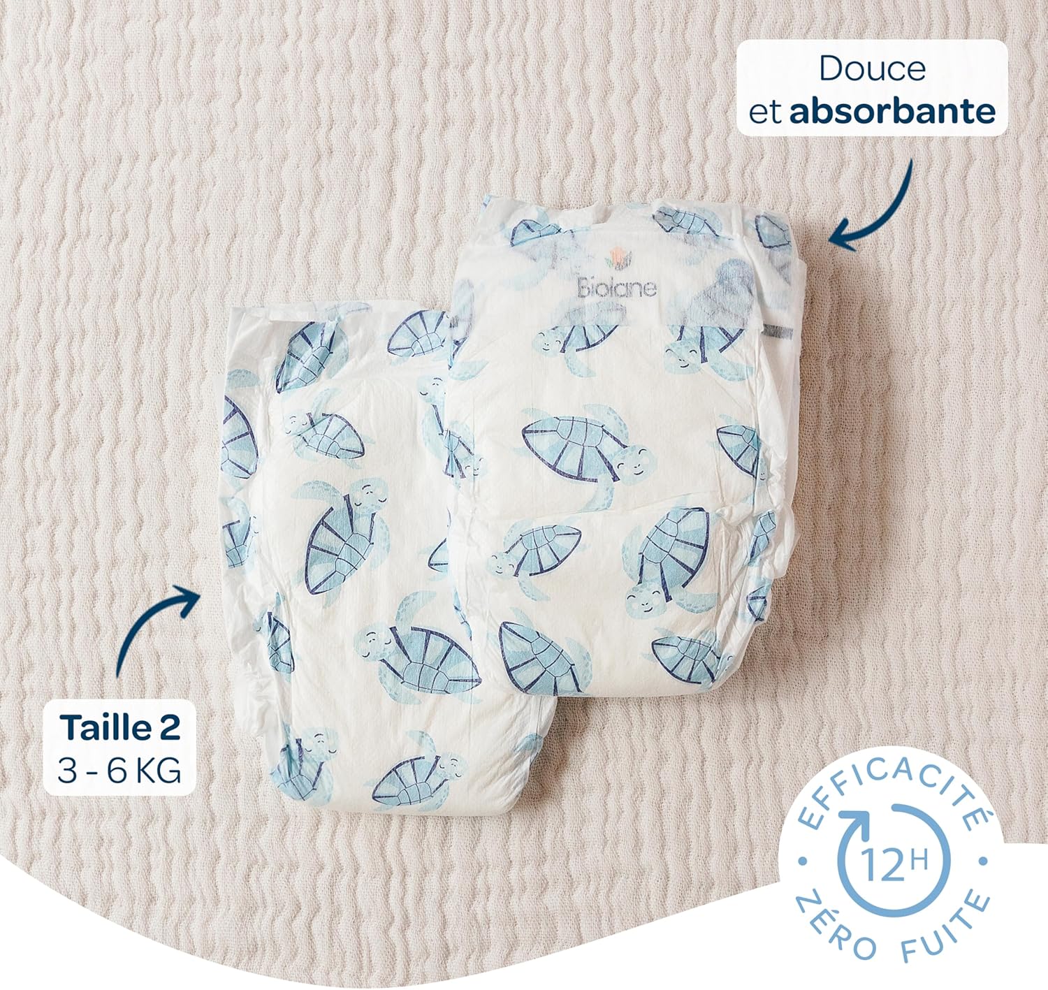 Biolane - couches bébé taille 2 - 3-6 kg - ultra-absorbant, confort, 12h, pack 1 mois 162 couches