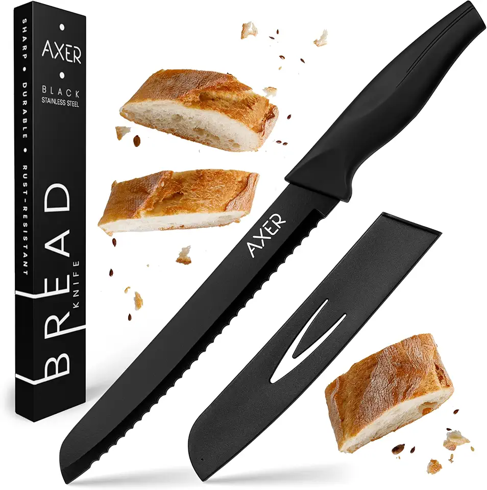 Couteau à pain - étui inclus, lame noire, boîte de rangement