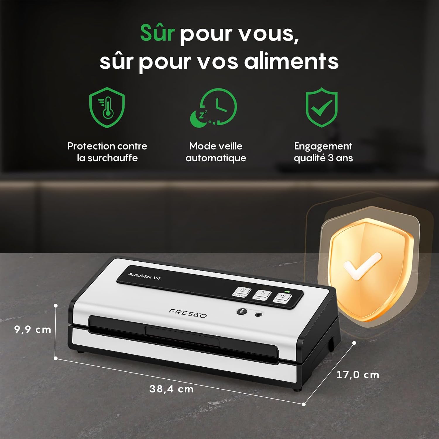 FRESKO - machine sous vide 140W, double scellage, sec/humide, 10 sacs, 4 kits bocaux