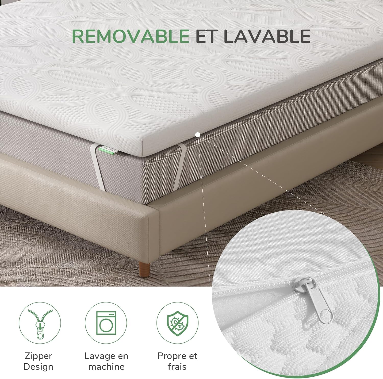 Novilla - surmatelas mémoire de forme gel - 140x190 cm - 7,5 cm, antidérapant, housse lavable