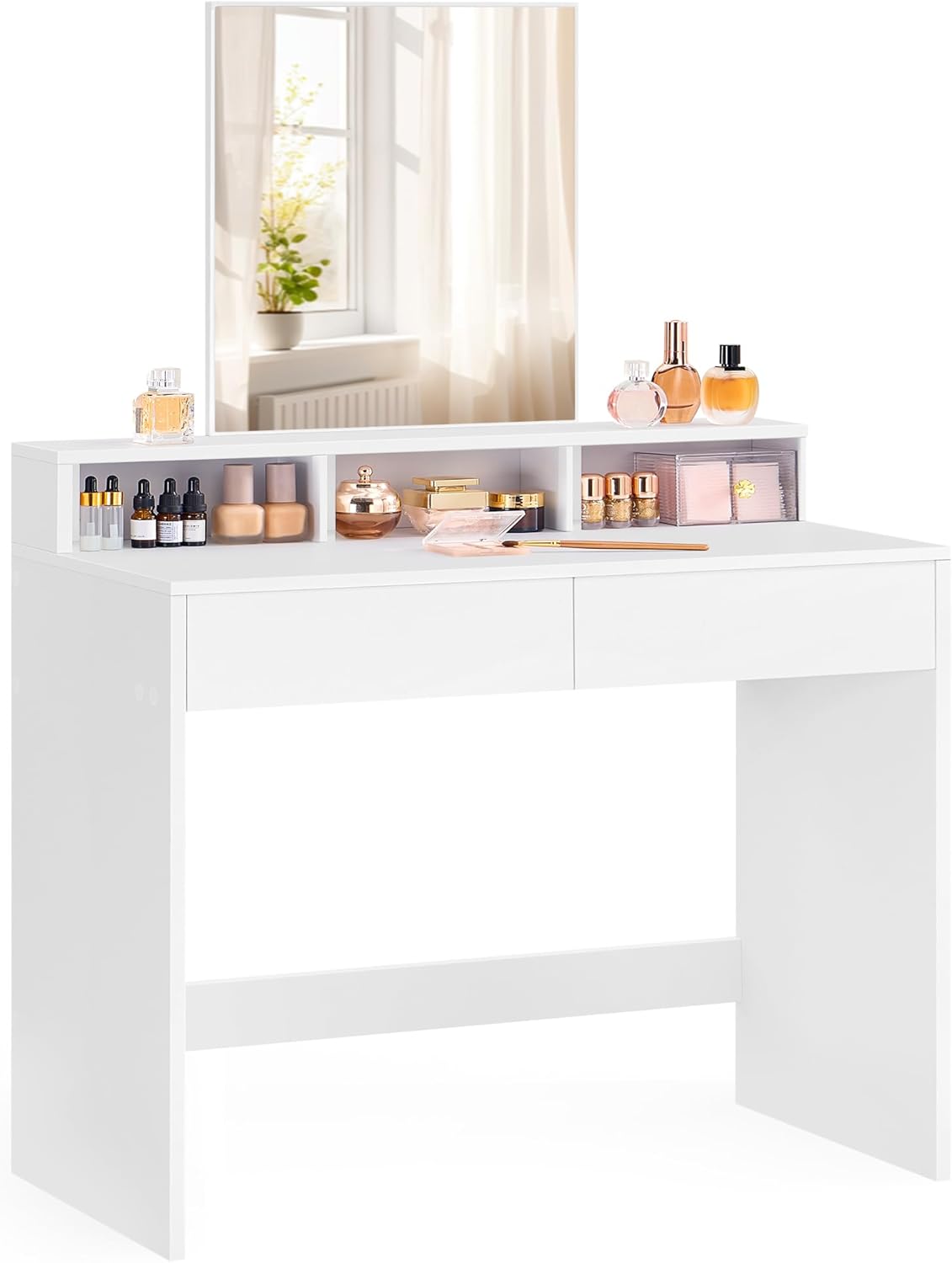 VASAGLE - Kailyn Collection - 40x80x140 cm - coiffeuse moderne, 2 tiroirs, miroir, blanc, RDT113W01