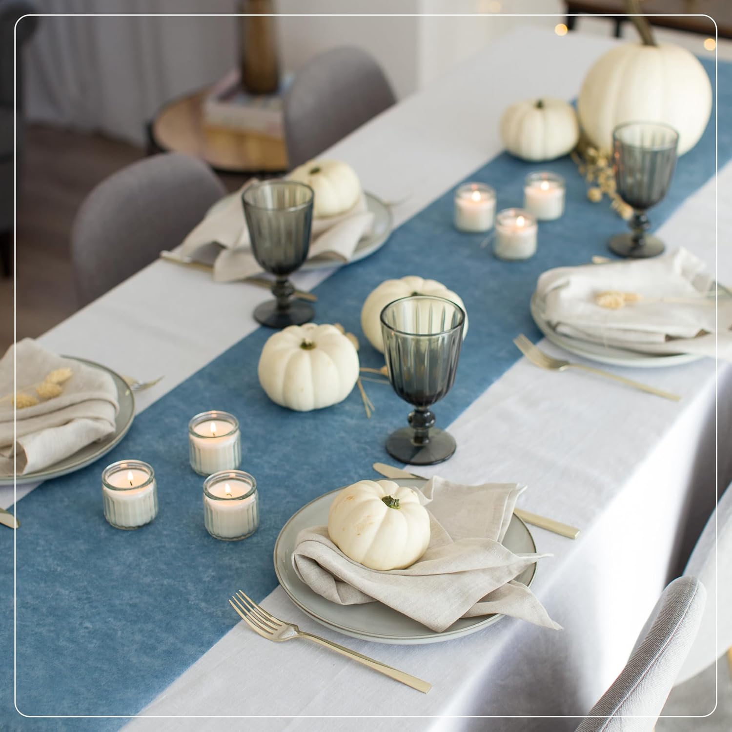 100%Mosel - Chemin de Table Non-tissé - 30x2500cm - Bleu fumeux, décoratif