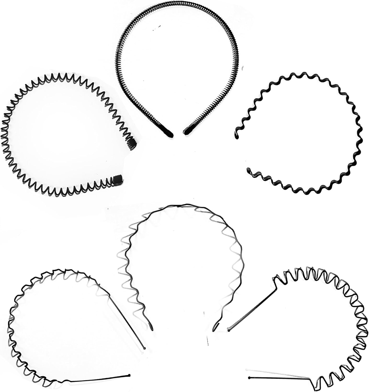 Serre-tête homme - lot de 6 - métal ondulé élastique, unisexe, idéal sport, accessoire cheveux