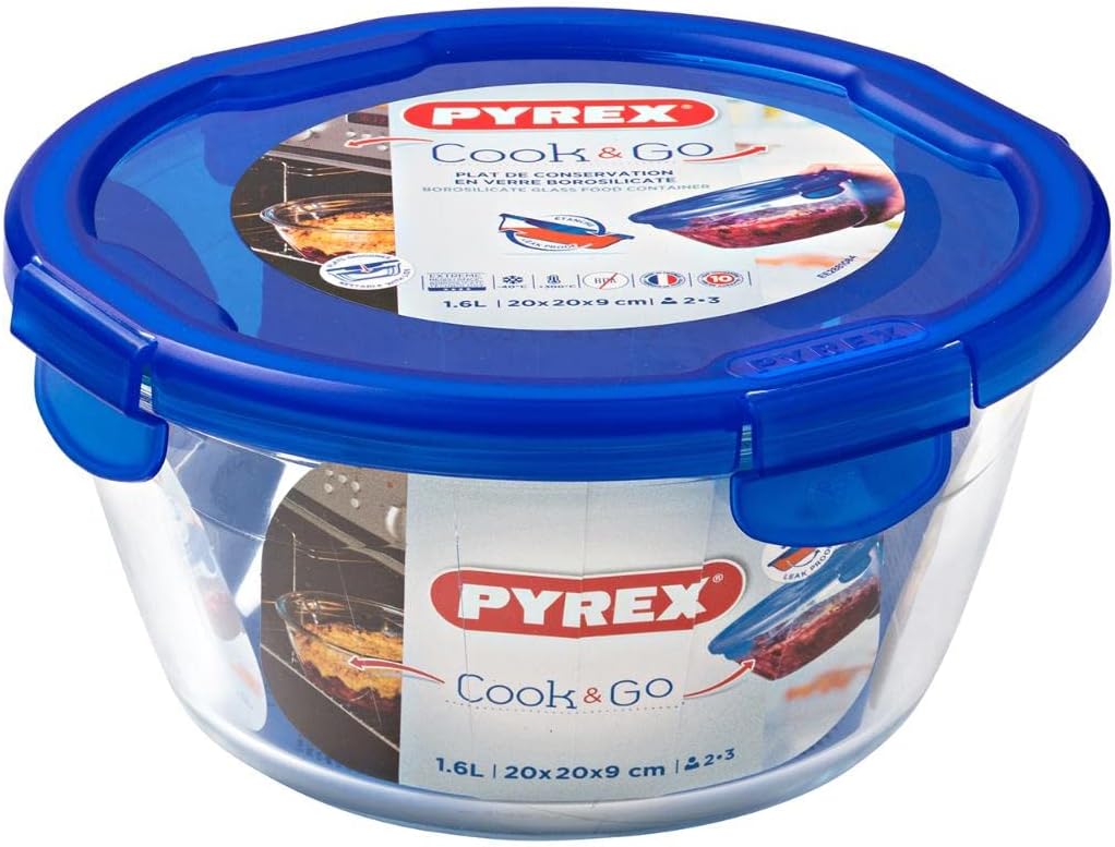 Pyrex - Cook & Go - ronde 20 cm - verre, couvercle hermétique, four